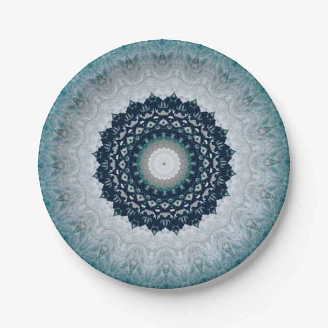 Assiettes En Carton Elégant bleu marine Mandala (Devant)