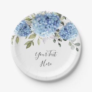 Assiettes En Carton Elégant Blue Hydrangea Eucalyptus Party