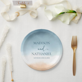 Assiettes En Carton Elégant Blue Ocean Beach Mariage de sable