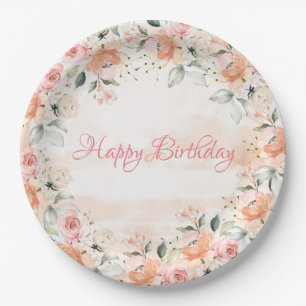 Assiettes En Carton Elégant Blush Floral Aquarelle Script Anniversair