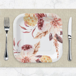 Assiettes En Carton Elégant Boho Chic Aquarelle Fête des mariées flora