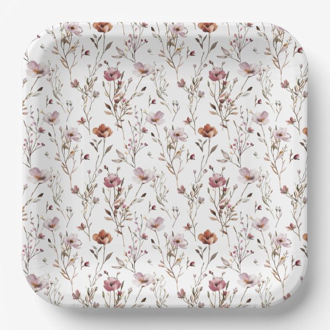 Assiettes En Carton Élégant Boho fleur sauvage (Recto)