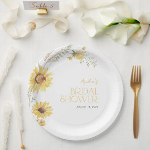 Assiettes En Carton Elégant Boho Sunflower Fête des mariées botanique