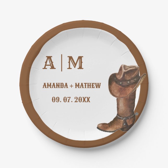 Assiettes En Carton Elégant Boho Western Cowboy Mariage Merci (Devant)