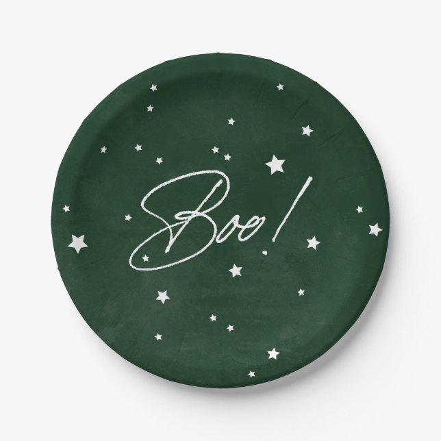 Assiettes En Carton Elégant Boo Vert/Blanc ! Fête d'Halloween (Devant)