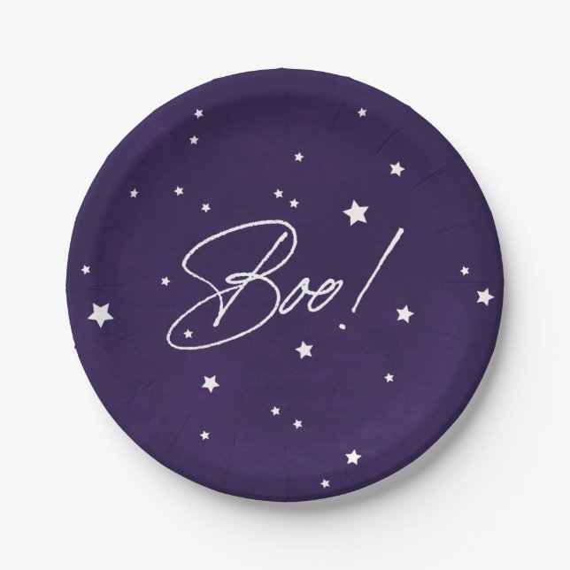 Assiettes En Carton Elégant Boo Violet/Blanc ! Fête d'Halloween (Devant)