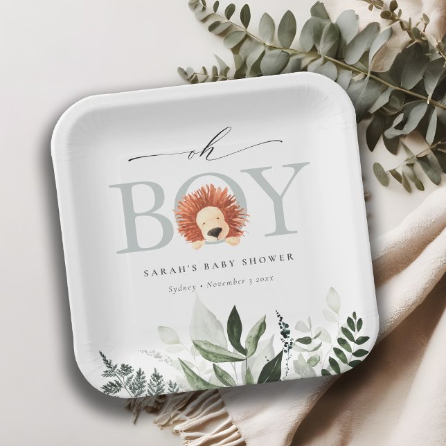 Assiettes En Carton Elégant Bote Lion Foliage Oh Baby shower garçon (Créateur téléchargé)