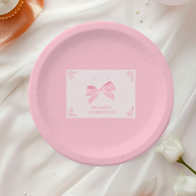 Assiettes En Carton Elégant Bow Floral Fancy ONE Girl 1er anniversaire (Créateur téléchargé)
