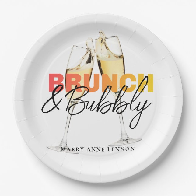 Assiettes En Carton Élégant Brunch nuptial et Bubbly (Devant)