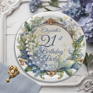 Assiettes En Carton Elégant cadre floral baroque 21ème anniversaire