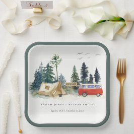 Assiettes En Carton Élégant Camping Aquarelle Pine Mariage