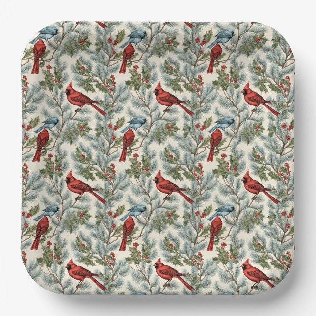Assiettes En Carton Élégant cardinal rouge (Recto)