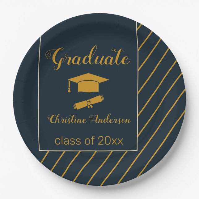 Assiettes En Carton élégant casquette or de marine simple graduation (Devant)