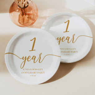 Assiettes En Carton Elégant Champagne 1er anniversaire Mariage
