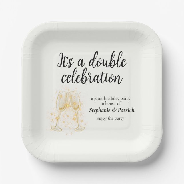 Assiettes En Carton Élégant Champagne Double Célébration (Recto)