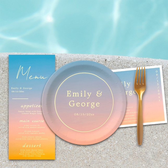 Assiettes En Carton Élégant chic bleu orange moderne Mariage classique (Créateur téléchargé)