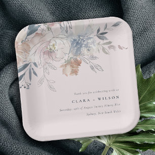 Assiettes En Carton Elégant Chic Blush Aquarelle Floral Mariage