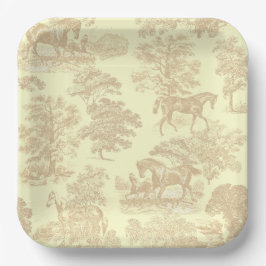 Assiettes En Carton Elégant Chic Horse Toile Beige Crème