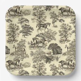 Assiettes En Carton Elégant Chic Vintage Beige Rustique Horses Toile