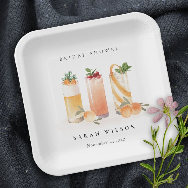 Assiettes En Carton Élégant Cocktail Fruit Orange Fête des mariées (Créateur téléchargé)