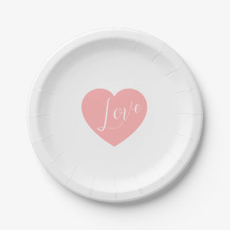 Assiettes En Carton Élégant cœur rose d'amour écriture personnalisée p