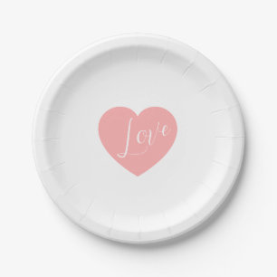 Assiettes En Carton Élégant cœur rose écriture manuscrite fête personn