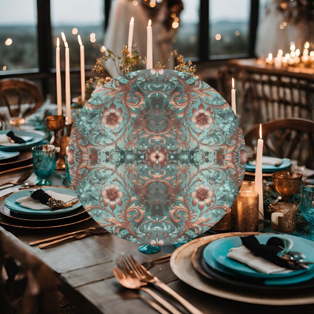 Assiettes En Carton Élégant cuivre et turquoise Formal Floral (Créateur téléchargé)
