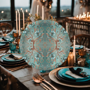 Assiettes En Carton Élégant cuivre et turquoise minimal floral