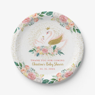 Assiettes En Carton Elégant cygne or princesse rose Baby shower floral