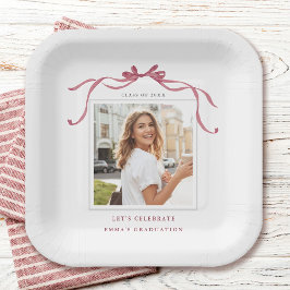 Assiettes En Carton Elegant Deep Blush Ribbon Bow Graduation Photo
