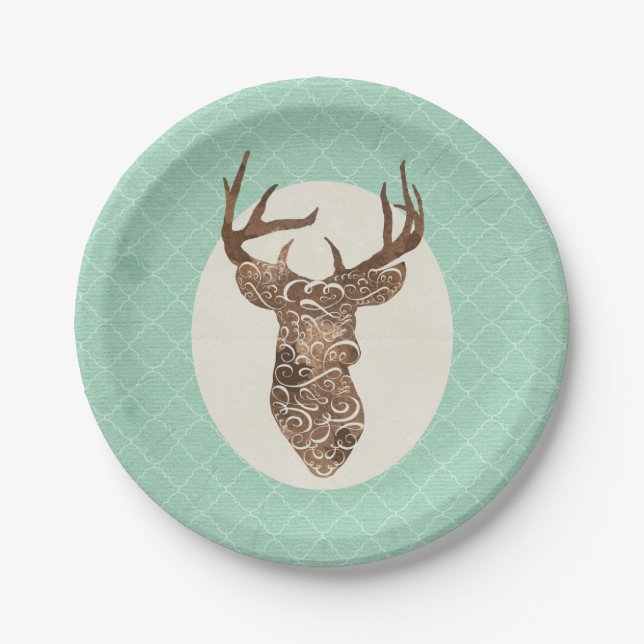 Assiettes En Carton Elegant Deer Antlers Mariage campagnard rustique (Devant)