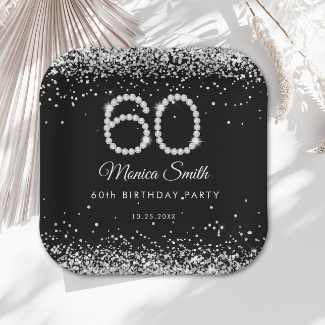 Assiettes En Carton Élégant Diamants 60e Anniversaire Plaque Papier de (Créateur téléchargé)