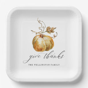 Assiettes En Carton Elégant Donner Merci Aquarelle Citrouille Thanksgi