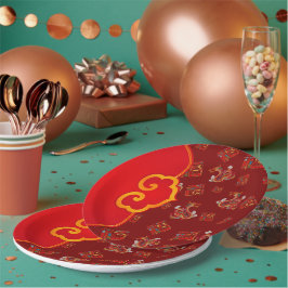 Assiettes En Carton Élégant Dragon Rouge chinois Nouvel An Symbole cha