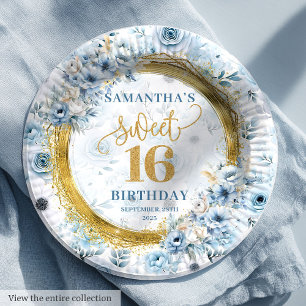 Assiettes En Carton Élégant Dusty Bleu Doux 16 Plaques de Parties scin