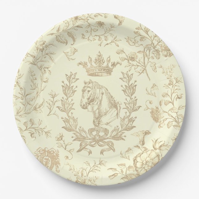 Assiettes En Carton Élégant, élégant, crème Beige Equestre, Toile (Devant)