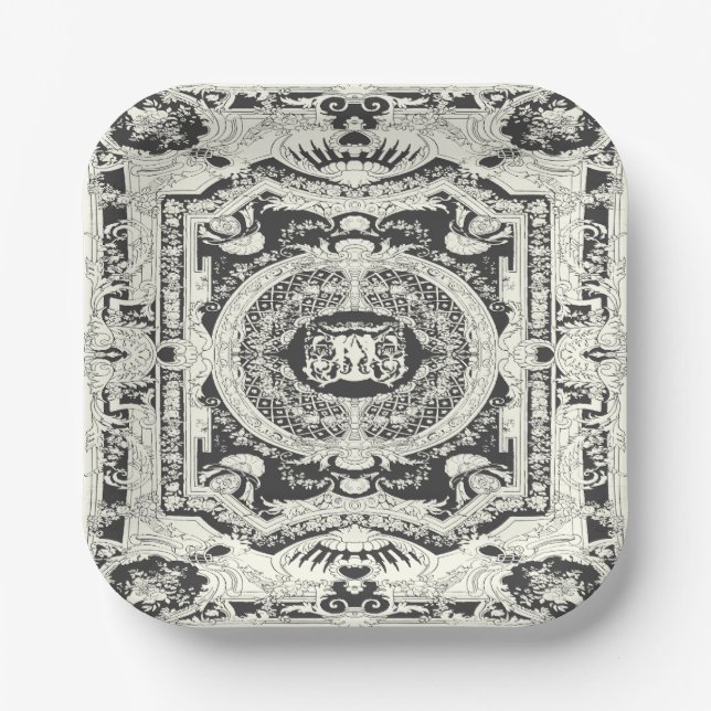 Assiettes En Carton Élégant élégant élégant noir blanc baroque (Recto)
