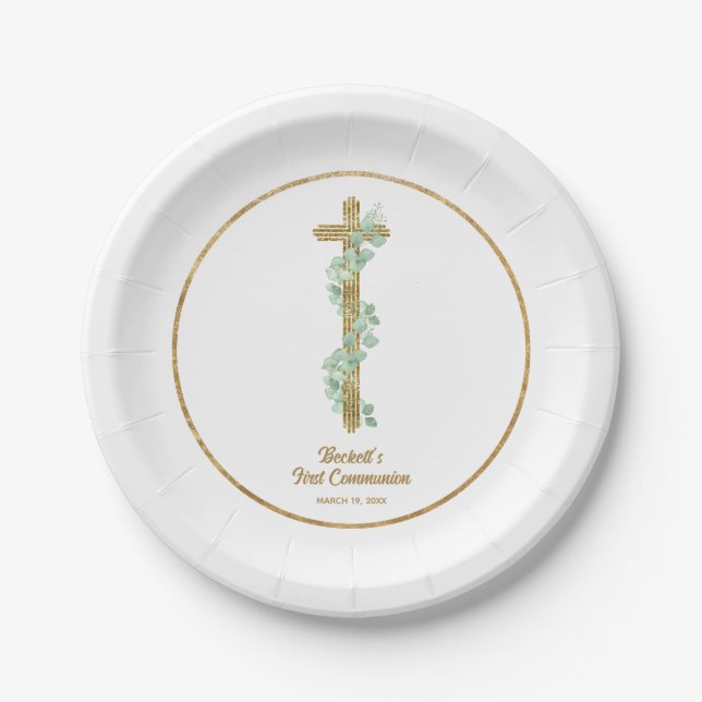 Assiettes En Carton Élégant eucalyptus et communion croisée (Devant)