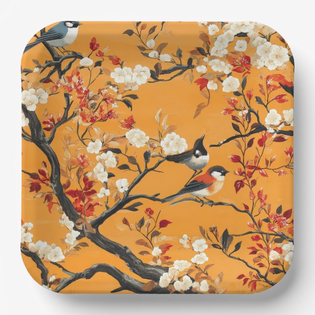 Assiettes En Carton Elegant Fall Chinoiserie Paper Plate (Recto)