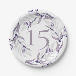 Assiettes En Carton Élégant feuillage pourpre Quinceañera