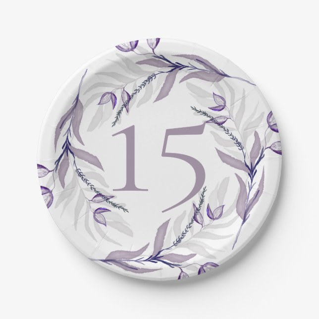 Assiettes En Carton Élégant feuillage pourpre Quinceañera (Devant)