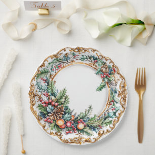Assiettes En Carton Élégant feuillage rococo pour le dîner de fêtes