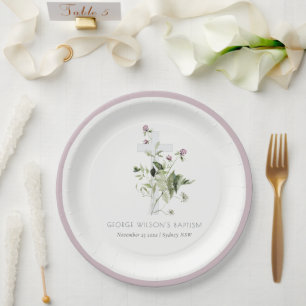 Assiettes En Carton Élégant Fleur sauvage croisé violet Baptême floral