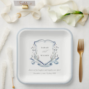 Assiettes En Carton Elégant Fleur sauvage d'aquarelle bleu Mariage Cre