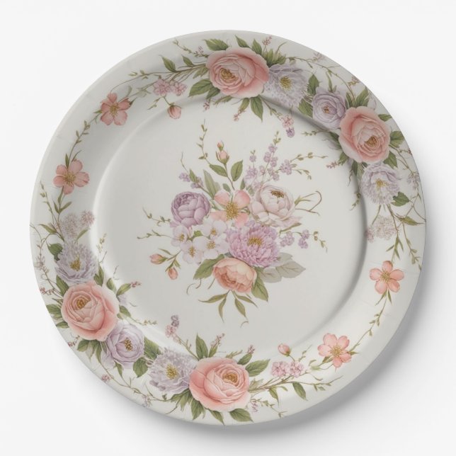 Assiettes En Carton Élégant fleur sauvage Floral Pattern mariage d'été (Devant)