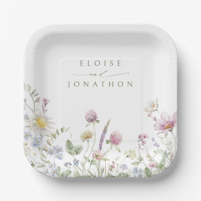 Assiettes En Carton Élégant Fleur sauvage Pastel Soft Mariage botaniqu (Recto)
