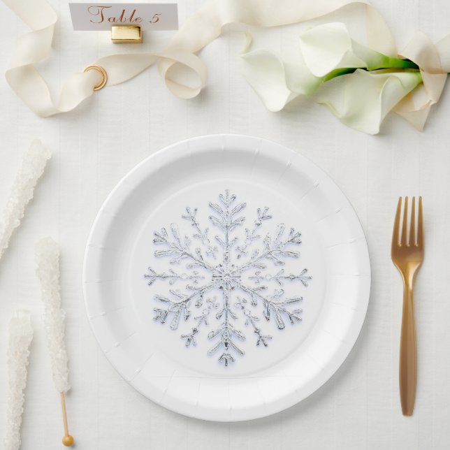 Assiettes En Carton Élégant flocon de Noël argenté (Mariage)