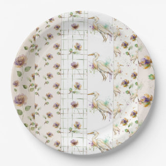 Assiettes En Carton Elegant Floral and Bird Seamles