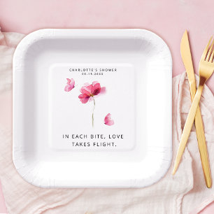 Assiettes En Carton Élégant floral aquarelle rose