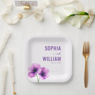 Assiettes En Carton Élégant floral pourpre